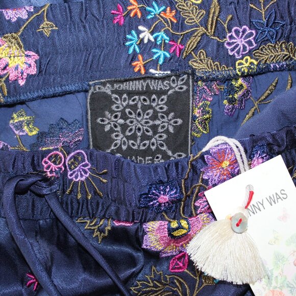NWT Johnny Was Biya JWLA Misty Easy Pant Embroidery Wide Leg Drawstring Pants - Picture 4 of 9